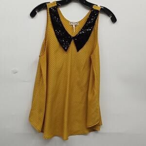 Kirra Women's Mustard & Black Dotted Sleeveless Sequined Collar Top Size Medium